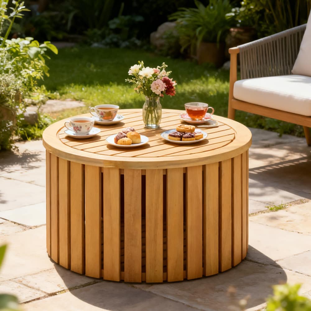 Outdoor Side Table With Storage Acacia Wood Slatted Coffee Table_voghion.com
